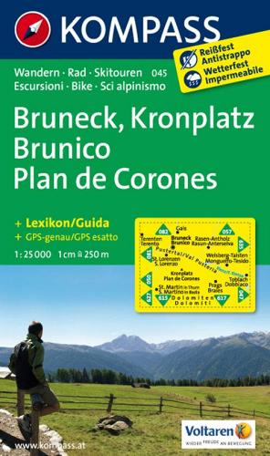 Carta escursionistica n. 045. Plan de Corones, Brunico-Kronplatz, Bruneck 1:25.000. Adatto a GPS. Digital map. DVD-ROM edito da Kompass