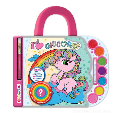 I love unicorns. Valigetta acquerelli. I colorelli. Ediz. a spirale. Con acquerelli, pennello, pastello a cera bianco e sorpresa di Lisa Capiotto edito da Pon Pon Edizioni