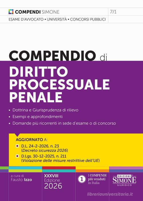 Compendio di diritto processuale penale di Fausto Izzo edito da Edizioni Giuridiche Simone