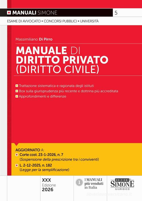 Manuale di diritto privato (diritto civile) di Massimiliano Di Pirro edito da Edizioni Giuridiche Simone