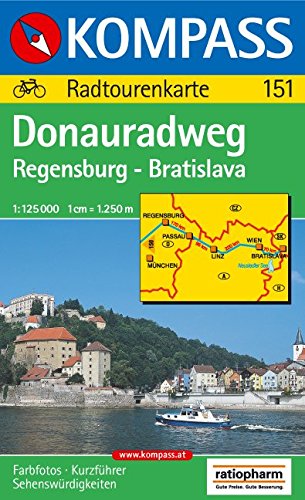 Wanderkarte n. 151. Donauradweg-Regensburg-Bratislava 1:125.000 edito da Kompass