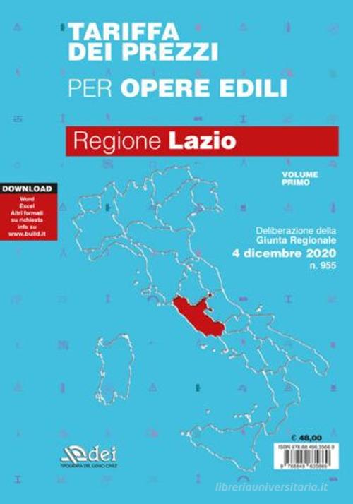Tariffa dei prezzi per opere edili 2020. Regione Lazio vol.1 edito da DEI
