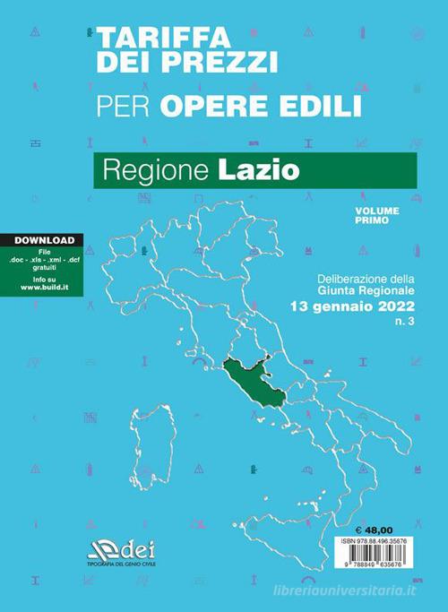 Tariffa dei prezzi per opere edili 2022. Regione Lazio vol.1 edito da DEI