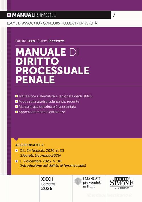 Manuale di diritto processuale penale di Fausto Izzo, Guido Picciotto edito da Edizioni Giuridiche Simone
