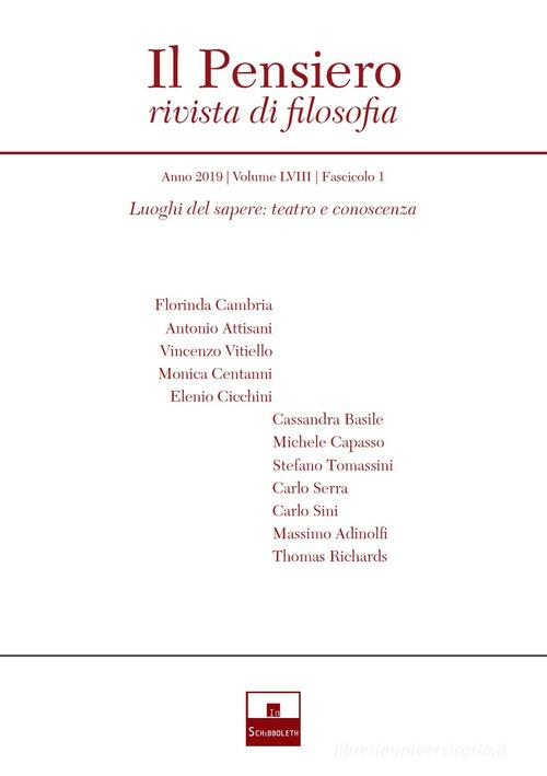 Il pensiero. Rivista di filosofia (2019) vol.58.1 edito da Inschibboleth