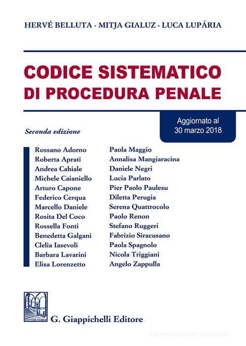 Codice sistematico di procedura penale di Hervé Belluta, Mitja Gialuz, Luca Luparia edito da Giappichelli