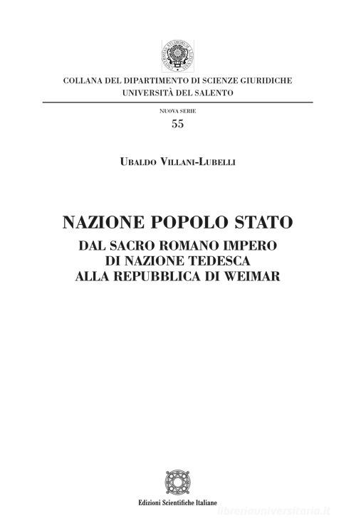 Nazione popolo stato di Ubaldo Villani-Lubelli edito da Edizioni Scientifiche Italiane