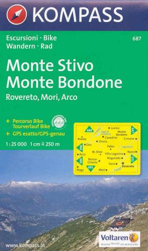 Carta escursionistica n. 687. Trentino, Veneto. Monte Stivo, Monte Bo ndone, Rovereto, Mori, Arco 1:25.000. Adatto a GPS. Digital map. DVD-ROM edito da Kompass