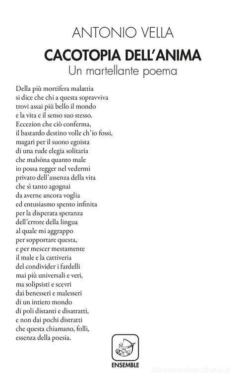 Cacotopia dell'anima. Un martellante poema di Antonio Vella edito da Ensemble