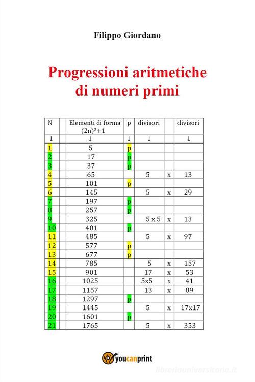 Progressioni aritmetiche di numeri primi di Filippo Giordano edito da Youcanprint