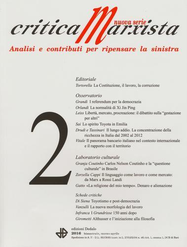 Critica marxista (2016) vol.2 edito da edizioni Dedalo