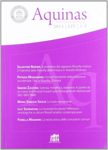 Aquinas. Rivista internazionale di filosofia (2011) vol. 1-2 edito da Lateran University Press