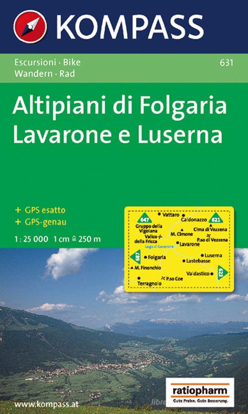Carta escursionistica n. 631. Trentino, Veneto. Altipiani di Folgaria, Lavarone e Luserna 1:25.000. Adatto a GPS. Digital map. DVD-ROM edito da Kompass