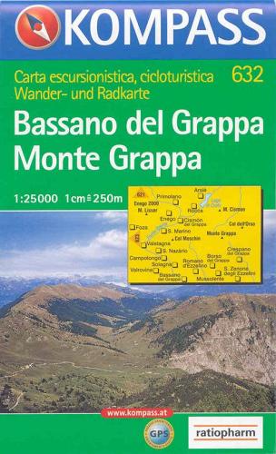 Carta escursionistica n. 632. Trentino, Veneto. Bassano del Grappa, monte Grappa 1:25.000. Adatto a GPS. Digital map. DVD-ROM edito da Kompass