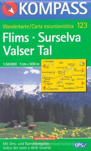 Carta escursionistica n. 123. Svizzera, Alpi occidentale. Films, Surselva, Valser Tal 1:50.000. Adatto a GPS. Digital map. DVD-ROM edito da Kompass