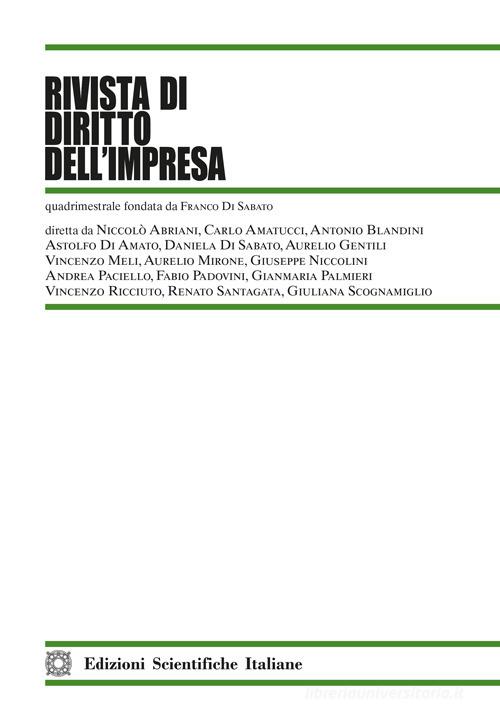 Rivista di diritto dell'impresa (2025) vol.1 edito da Edizioni Scientifiche Italiane