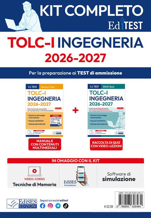 TOLC-I 2026: Kit completo per il test di Ingegneria. Con software di simulazione e video lezioni edito da Editest