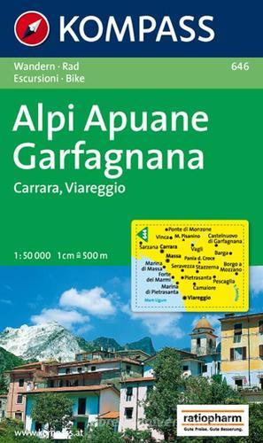 Carta escursionistica n. 646. Toscana, Umbria, Abruzzi. Alpi Apuane, Garfagnana, Carrara, Viareggio 1:50.000 edito da Kompass