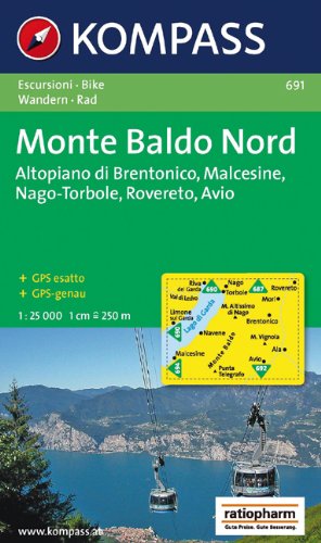 Carta escursionistica n. 691. Lago di Garda. Monte Baldo Nord, Altopiani di Brentonico, Malcesine, Nago 1:25000. Adatto a GPS. Digital map. DVD-ROM edito da Kompass