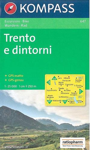 Carta escursionistica n. 647. Trentino, Veneto. Trento e dintorni 1:25.000. Adatto a GPS. Digital map. DVD-ROM edito da Kompass