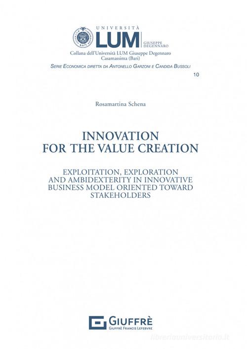 Innovation for the value creation di Schena Rosamartina edito da Giuffrè