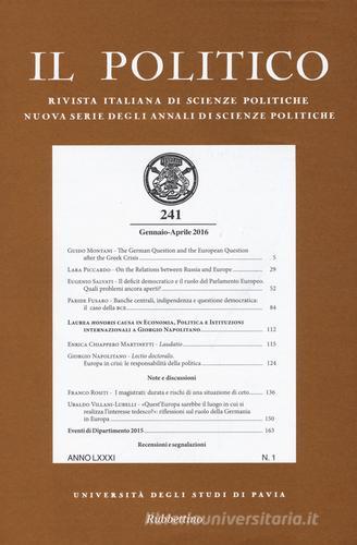 Il politico. Rivista italiana di scienze politiche (2016) vol.1 edito da Rubbettino