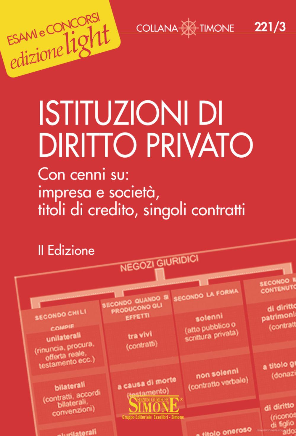 Ebook Istituzioni di diritto privato. Con cenni su: impresa e società, titoli di credito, singoli contratti edito da Edizioni Giuridiche Simone