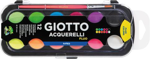 Astuccio acquerelli Giotto 12 colori fluo con pennello