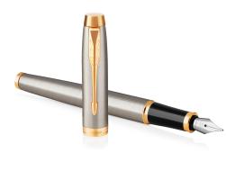 Penna stilografica Parker IM Brushed Metal Golden Trim punta media (1931656)