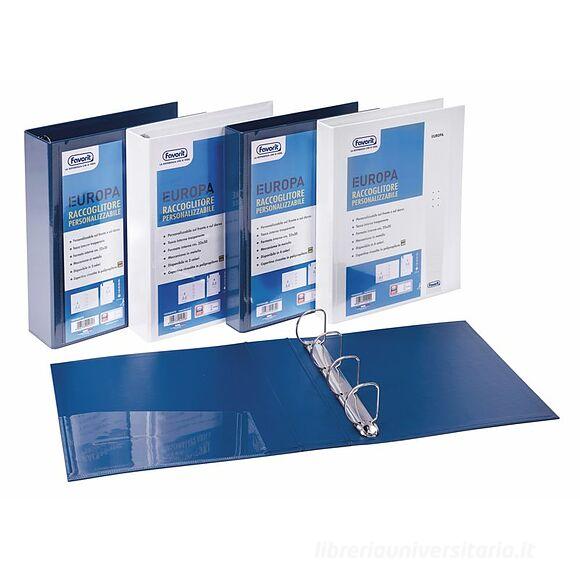 Raccoglitore personalizzabile Europa con 4 anelli tondi 25 mm formato cm 22x30 colore blu