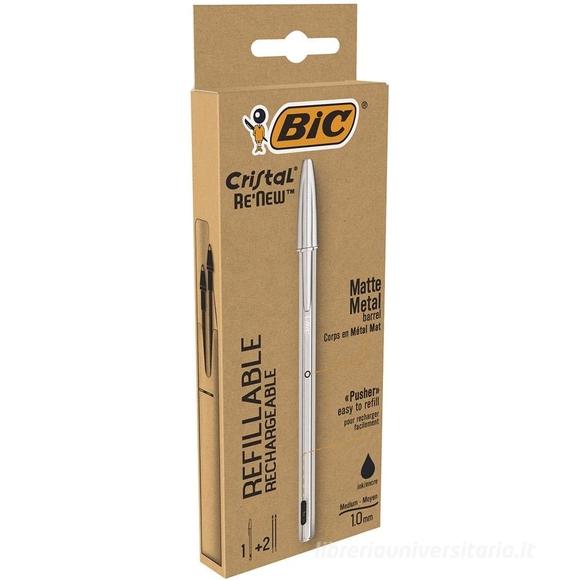 Confezione 1 penna a sfera ricaricabile e 2 refill Bic Cristal Re New colore blu