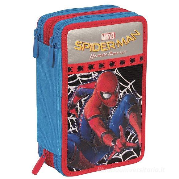 Joumma Astuccio Triplo Marvel Red Logo 22x12x5 Cm - Poliestere Nero, 3 Scomparti, Con Maniglia - Zainetto Scuola E Ufficio