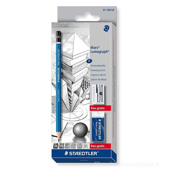 Confezione 6 matite Premium Mars Lumograph gomma Mars Plastic e temperino