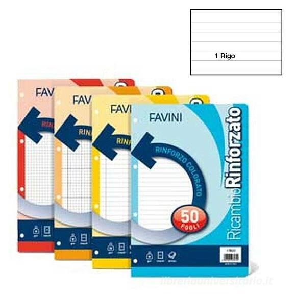 Confezione 40 fogli ricambio rinforzati per quaderni ad anelli A4 righe 1R
