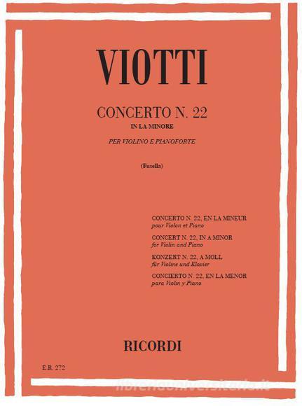 Concerto Per Violino N. 22 In La Min. Riduzione Per Violino E Pianoforte