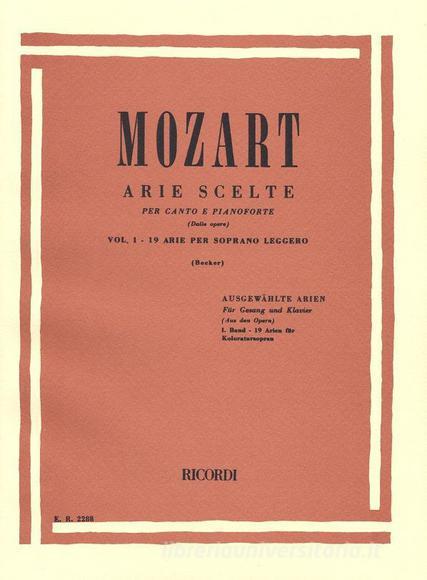 Arie Scelte Volume 1: 19 Arie Per Soprano Leggero E Pianoforte Ed. Becker
