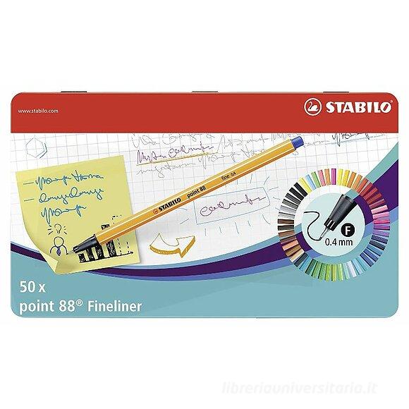 Confezione in metallo 50 penne colorate Stabilo Fineliner Point 88
