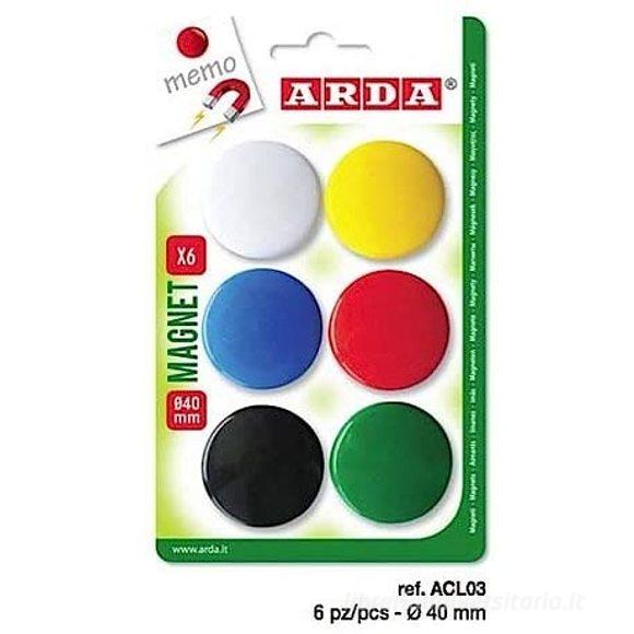 Confezione 6 bottoni magnetici per lavagne 40 mm