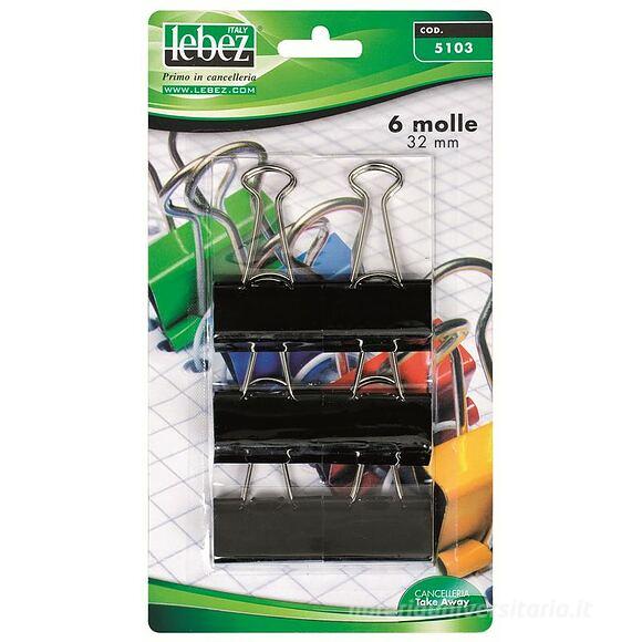 Blister 6 mollette fermacarte in metallo 32 mm