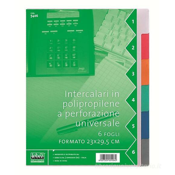 Confezione 6 separatori colorati in polipropilene a perforazione universale formato A4