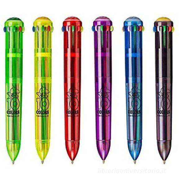 Confezione 12 penne a sfera 10 colori fluo