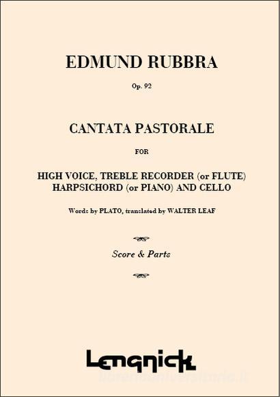 Cantata Pastorale Opus 92 For High Voice, Treble Recorder (Or Flute), Harpsicord (Or Piano) And Cello Score + Parts