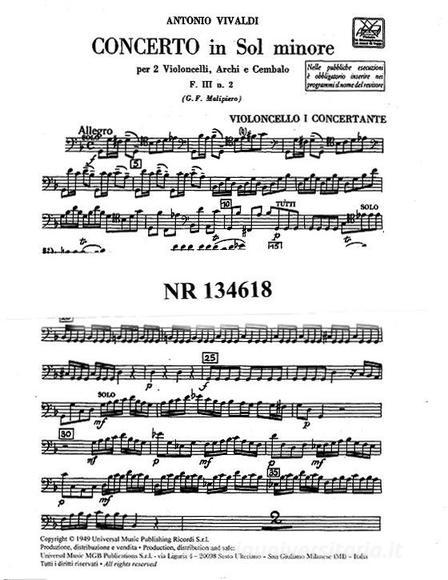 Concerti Per Vc., Archi E B.C.: Per 2 Vc. In Sol Min. Rv 531 F Iii, 2 - T 61 Opere Strumentali Di A. Vivaldi (Malipiero) - Parti
