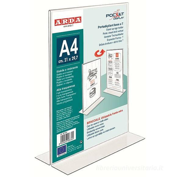 Porta depliant trasparente con base a T formato A4