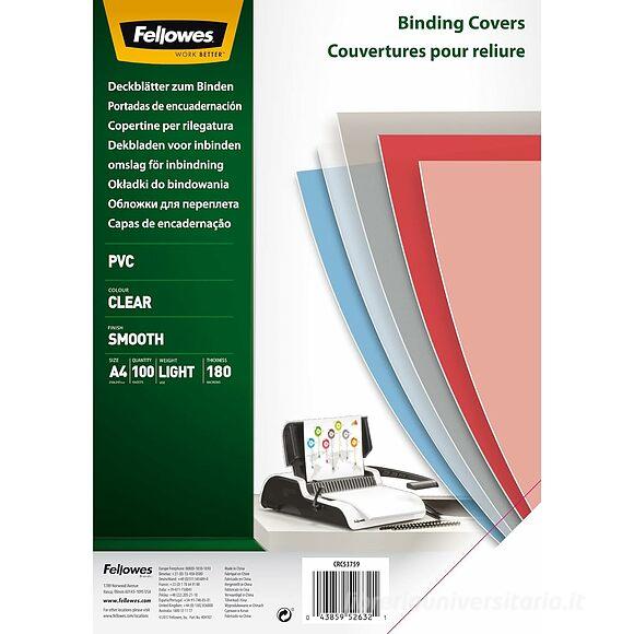 Confezione 100 copertine per rilegatrice in PVC trasparente formato A4 180 micron