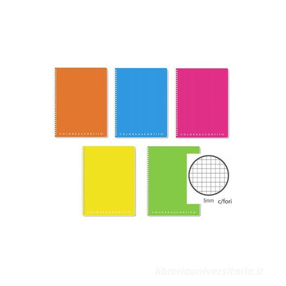 Maxi quaderno spiralato 80 fogli forati a quadretti 5 mm formato A4 (colori assortiti)