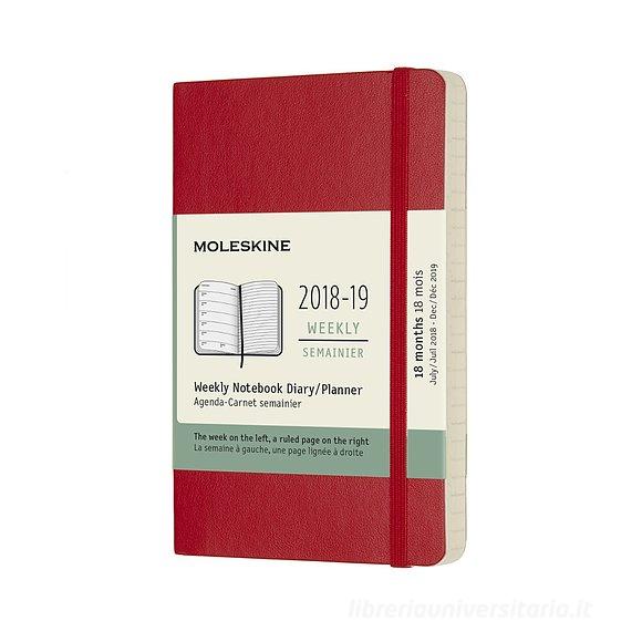 Moleskine 18 mesi - Agenda settimanale rossa - Pocket copertina morbida 2018-2019