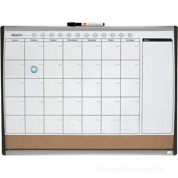 Lavagnetta cancellabile con sezione in sughero, calendario e pennarello cm 58,5x43