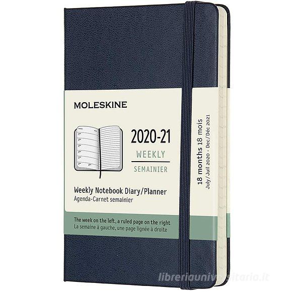 Moleskine 18 mesi - Agenda settimanale blu zaffiro - Pocket copertina rigida 2020-2021