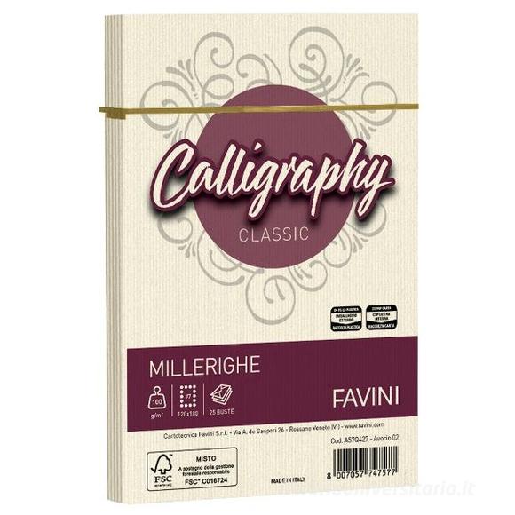 Confezione 25 buste Calligraphy Millerighe cm 12x18 gr 100 colore avorio